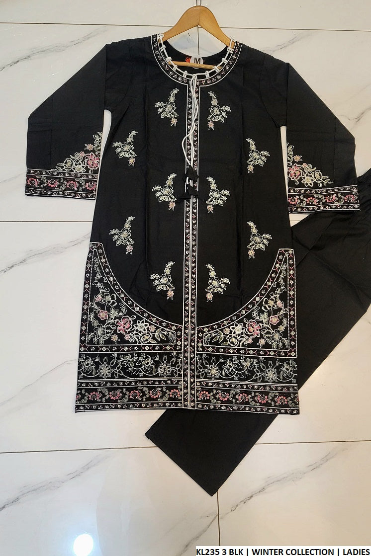 KL235 3 winter cotton Pakistani women's plazo suit detail view