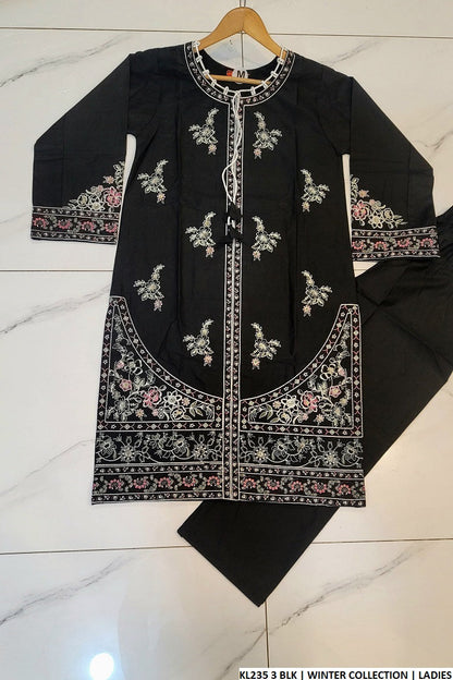 KL235 3 winter cotton Pakistani women's plazo suit detail view