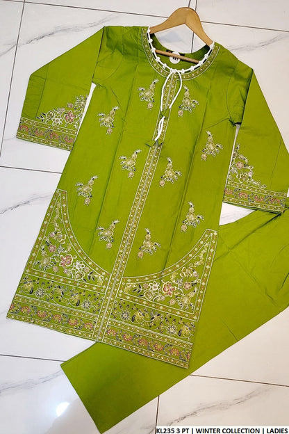 KL235 3 winter cotton Pakistani women's straight shirt with plazo side view