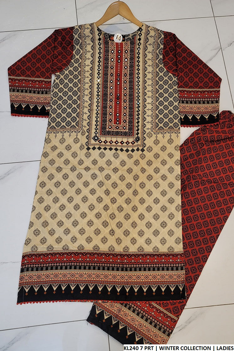 Cotrise straight shirt KL240 7 PRT - Pakistani women's elegant outfit with dupatta front view
