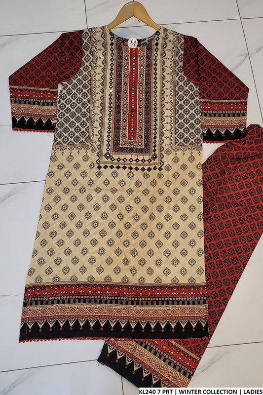 Cotrise straight shirt KL240 7 PRT - Pakistani women's elegant outfit with dupatta front view