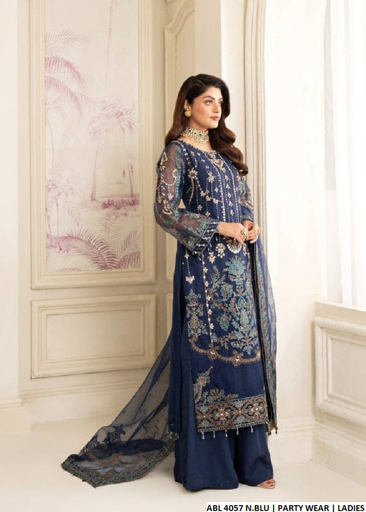 ABL 4057 Organza Pakistani women's straight shirt with viscose trouser side view