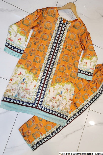 TN2 1 PRINT Pakistani women's silk formal outfit detail view