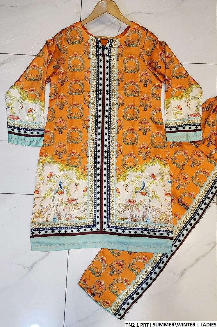 TN2 1 PRINT silk Pakistani women's straight shirt side view