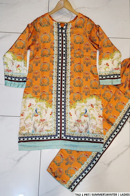 TN2 1 PRINT silk Pakistani women's straight shirt side view