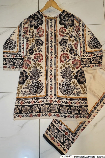 Silk straight shirt TN2 5 - Pakistani women's formal party wear with 2PC dupatta front view