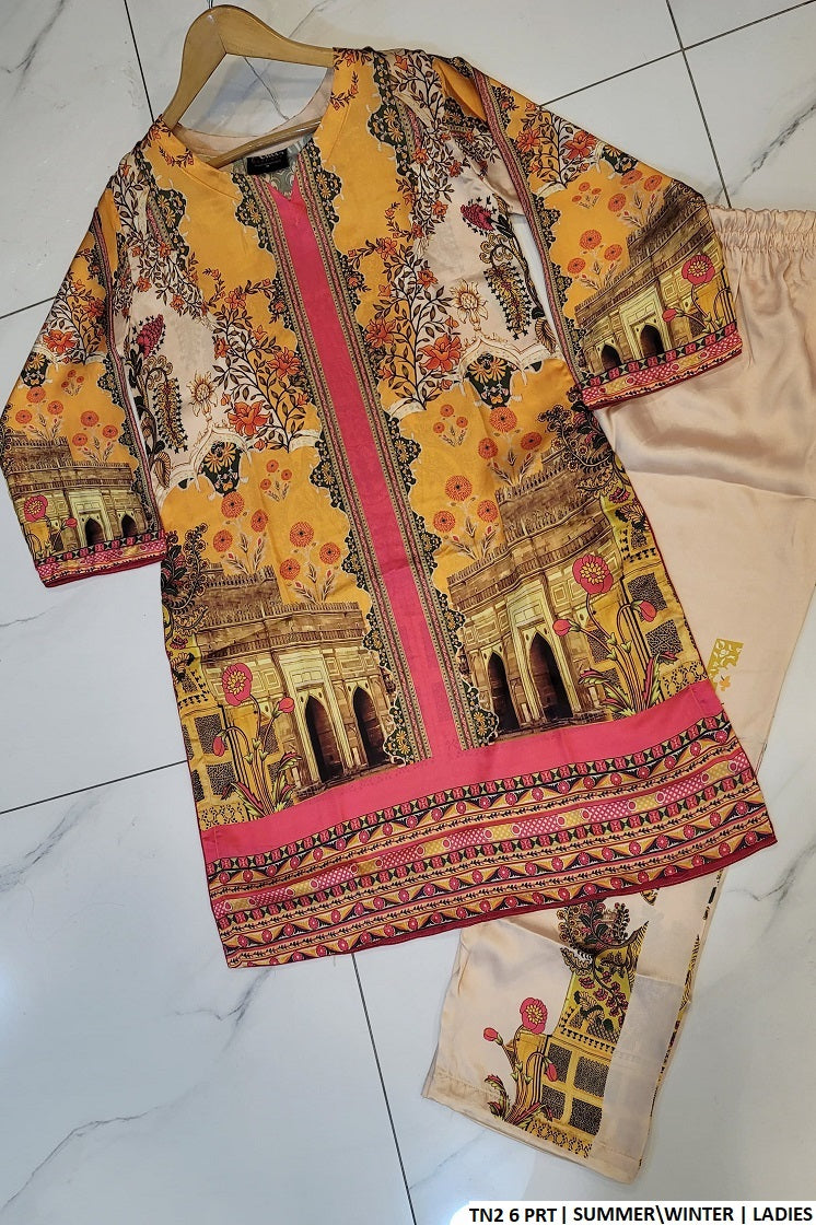 TN2 6 Pakistani women's silk formal straight shirt back view