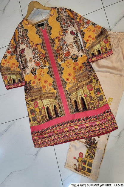 TN2 6 Pakistani women's silk formal straight shirt back view