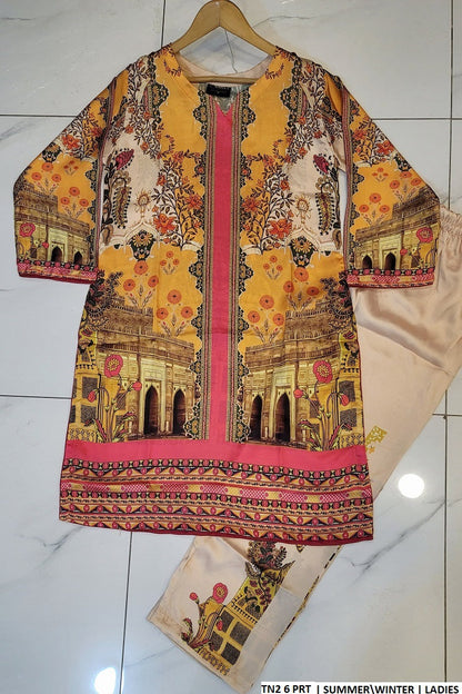 Silk straight shirt TN2 6 - Pakistani women's formal party wear with 2PC dupatta front view