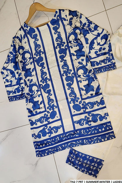 TN2 7 Pakistani women's silk straight shirt back view