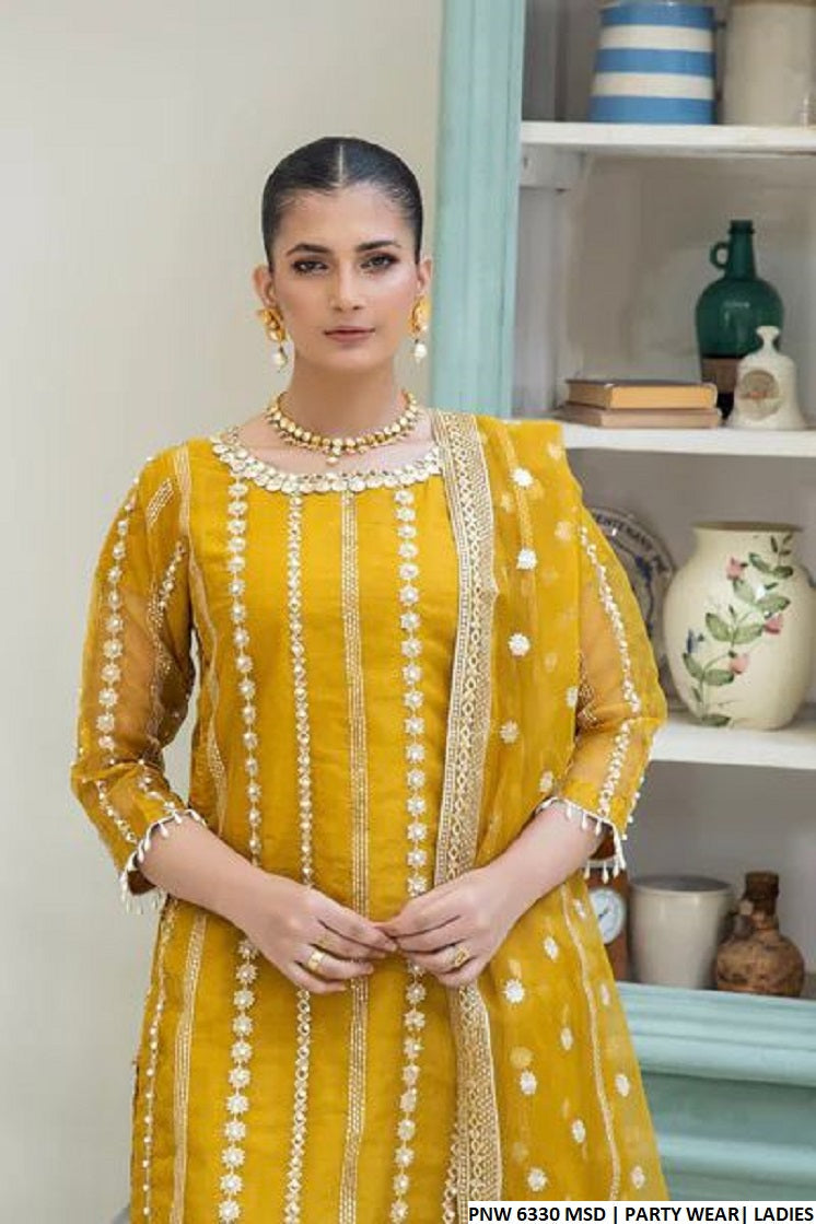 PNW 6330 Pakistani women's organza straight shirt sharara back view