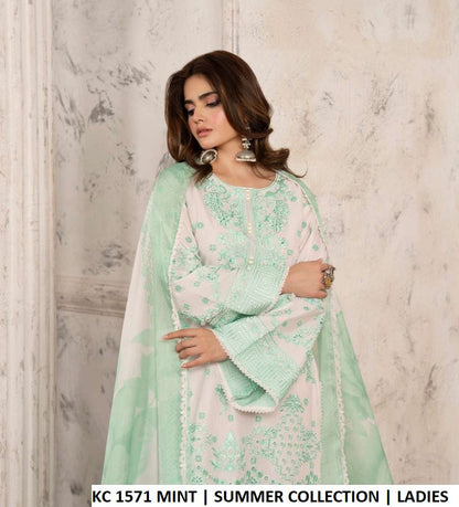 KC TABEER 1571 MINT Pakistani women's cotton chikankari outfit back view