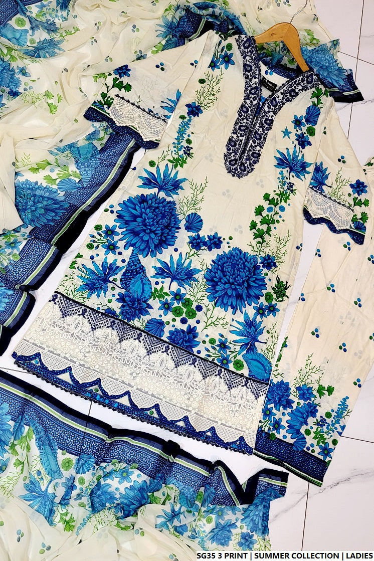 Pakistani women's lawn A-Line printed casual outfit back view