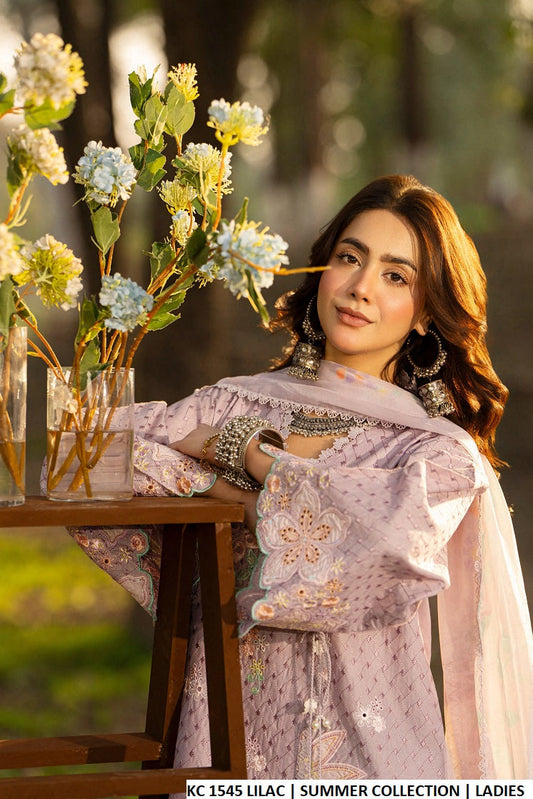 Lilac cotton Pakistani women's chikankari angrakha short shirt side view