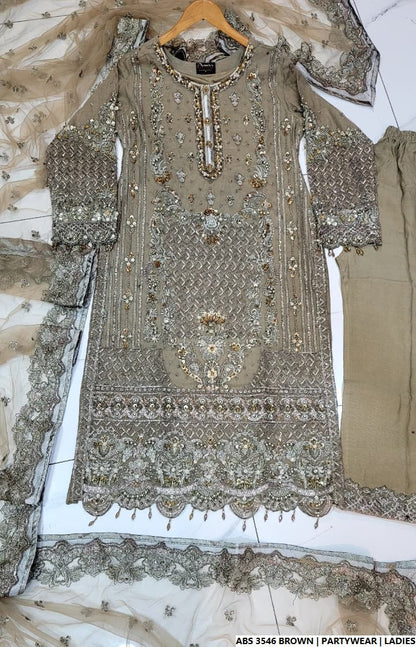 Pakistani women's brown organza straight shirt back view