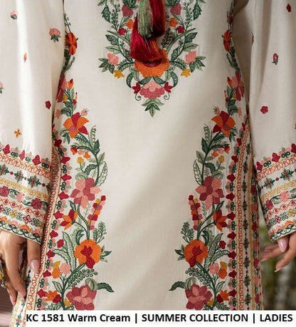 KC AYRA 1581 Warm Cream - Warm Cream 3-Piece Embroidered Women's Pakistani Suit