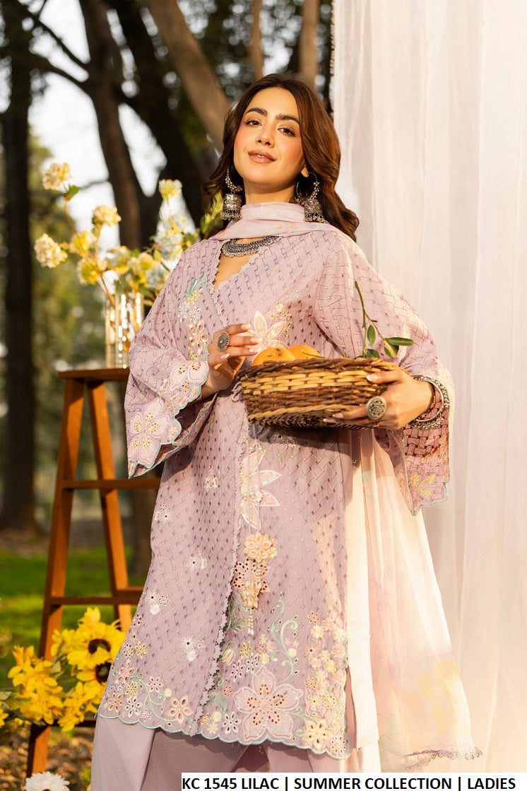 Pakistani women's lilac cotton chikankari angrakha outfit full view