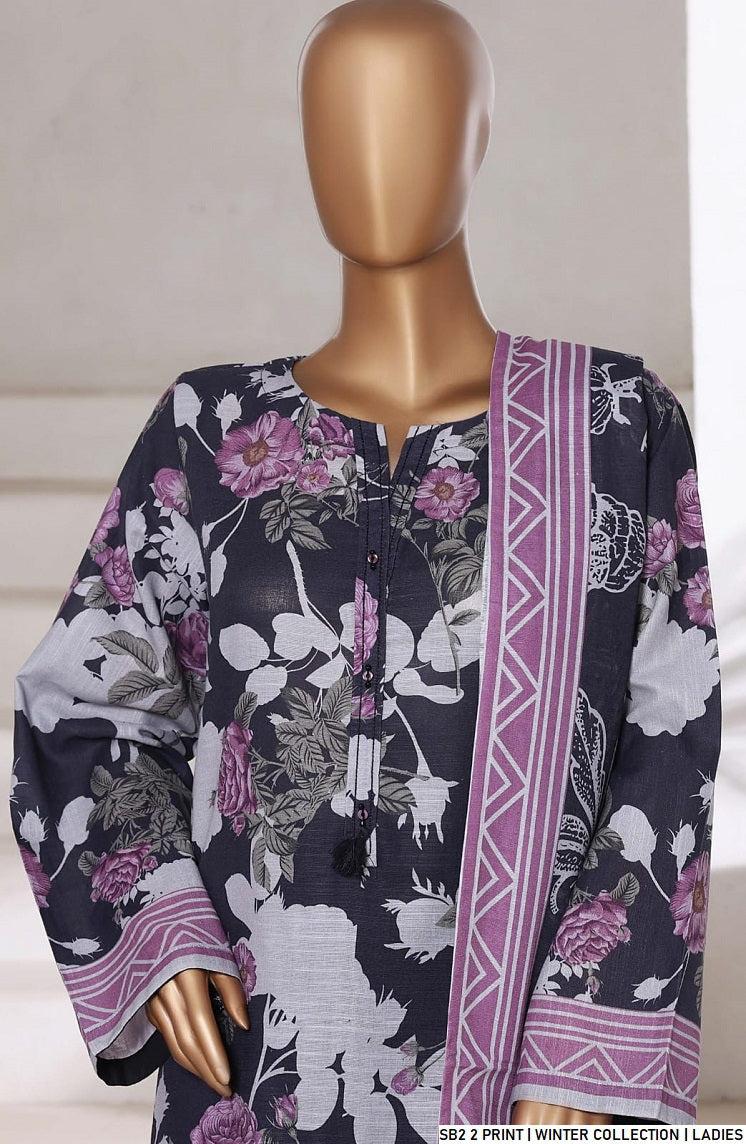 Lawn A-Line printed shirt - Pakistani women's casual summer outfit with cotton trouser and lawn dupatta front view