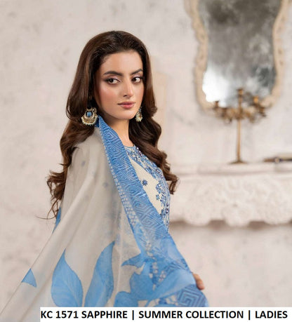 KC TABEER 1571 SAPPHIRE Pakistani women's cotton chikankari outfit back view