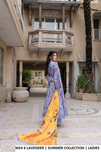 M24 6 PRINT - Elegant Lawn Long Frock with Trouser 3-Piece Women's Suit