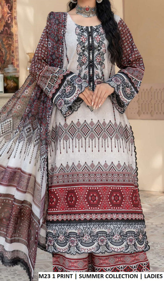 M23 1 PRINT lawn Pakistani women's straight shirt with plazo side view