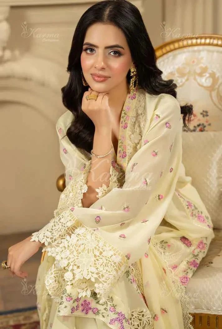 Pakistani women's lemon yellow silk short shirt farshi shalwar full view