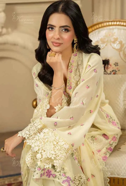 Pakistani women's lemon yellow silk short shirt farshi shalwar full view
