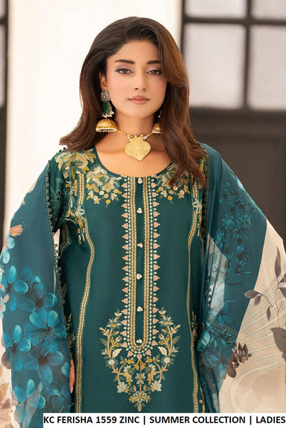 Zinc grey cotton Pakistani women's straight shirt with plazo side view