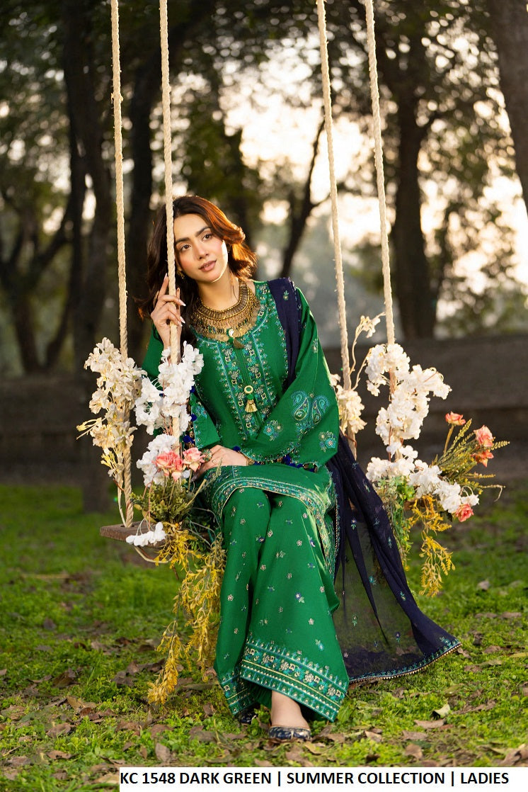 Dark green cotton Pakistani women's embroidered short shirt side view