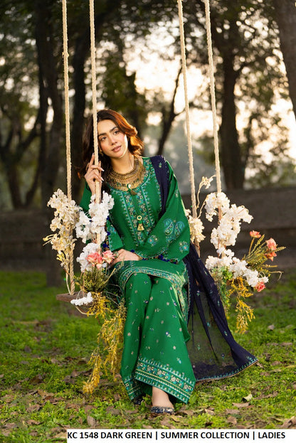 Dark green cotton Pakistani women's embroidered short shirt side view