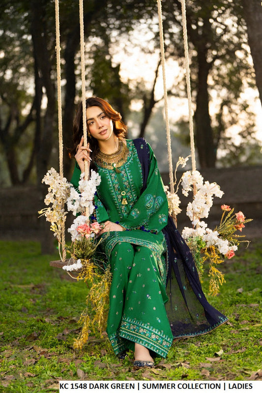 Dark green cotton Pakistani women's embroidered short shirt side view