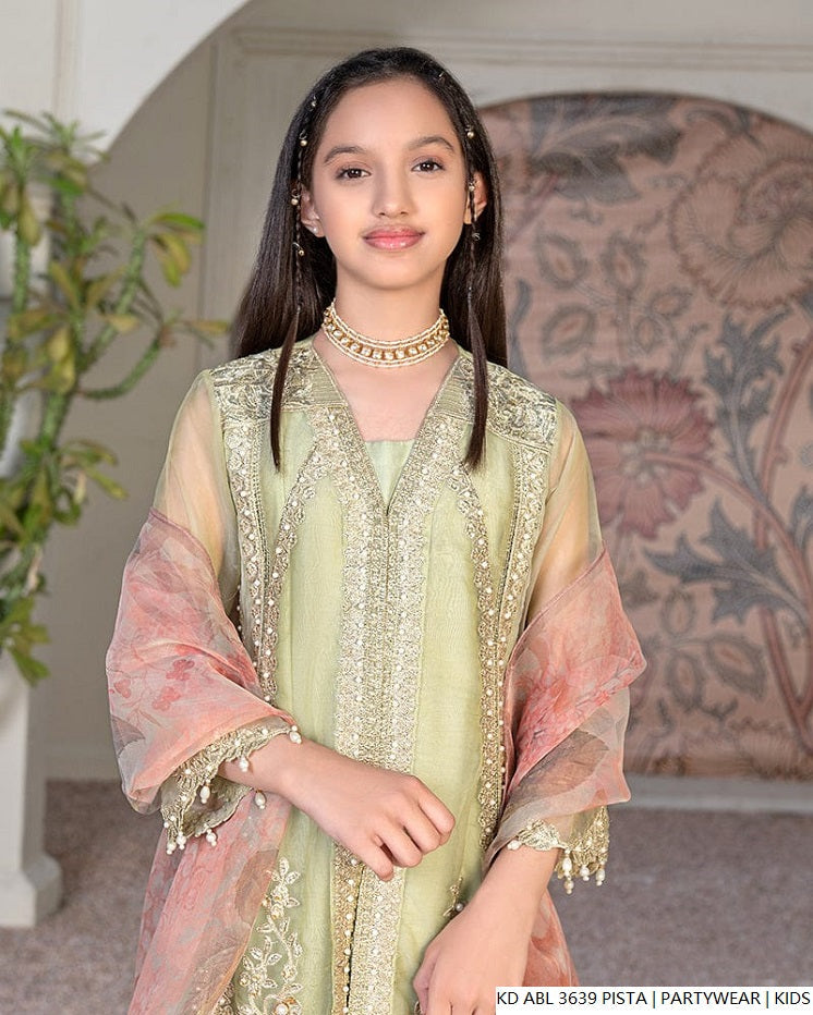 Pista green Pakistani girls silk shirt side view