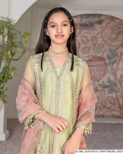 Pista green Pakistani girls silk shirt side view