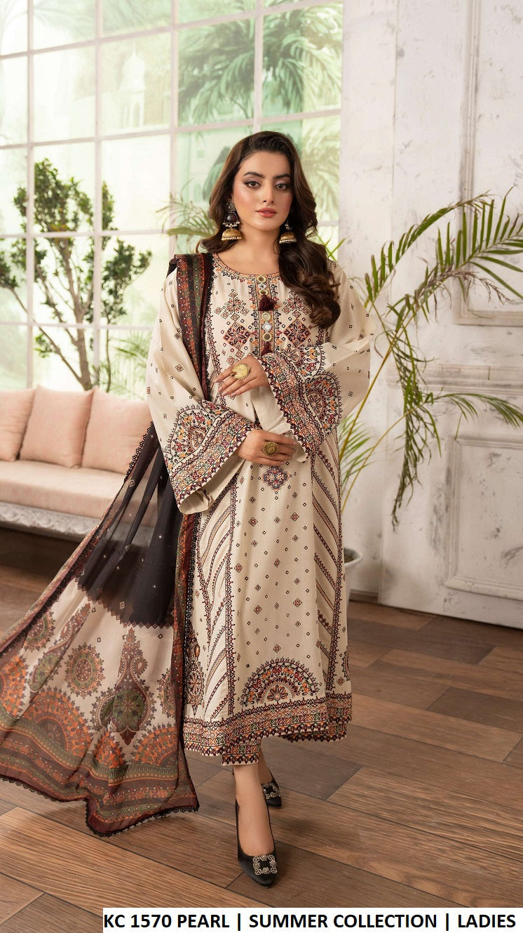 KC TABEER 1570 PEARL cotton kashmiri embroidery Pakistani women's long shirt side view