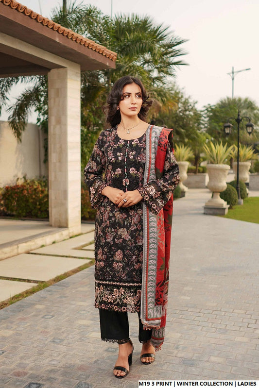 Lawn A-Line printed shirt - Pakistani women's casual summer outfit with cotton trouser and lawn dupatta front view
