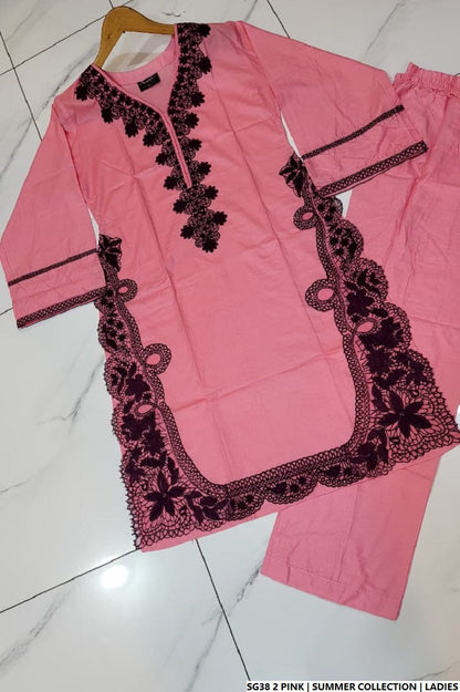 Pakistani women's pink lawn A-Line casual outfit back view