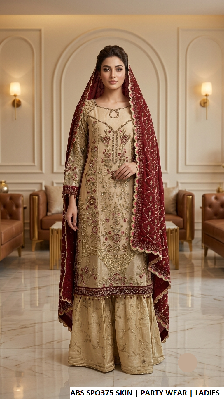 ABS SPO375 SKIN - Skin Organza Gharara 3-Piece Women's Pakistani Suit