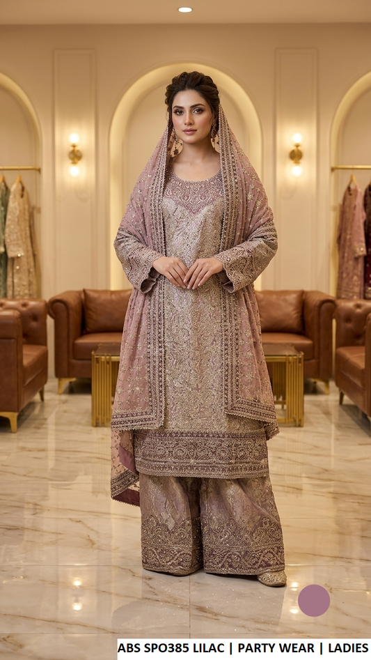 ABS SPO385 LILAC - Lilac Jamawar Straight 3-Piece Women's Pakistani Plazo Suit