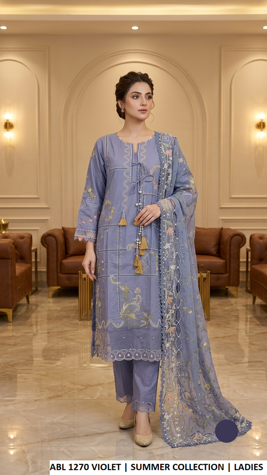 ABL 1270 VIOLET - Violet Cotton Straight 3-Piece Women's Pakistani Suit