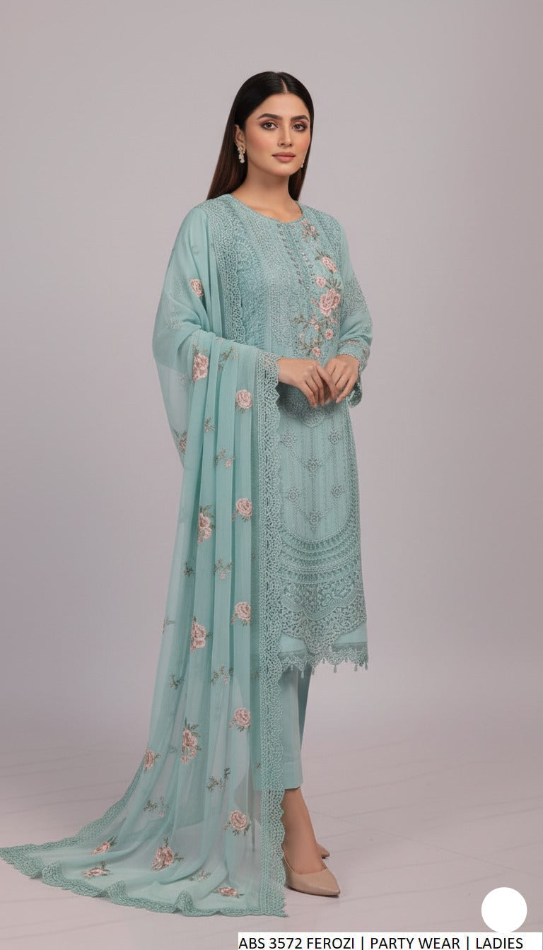 Ferozi organza Pakistani women's straight shirt side view