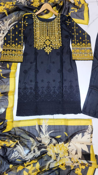 Pakistani women's black lawn A-Line casual shirt full view