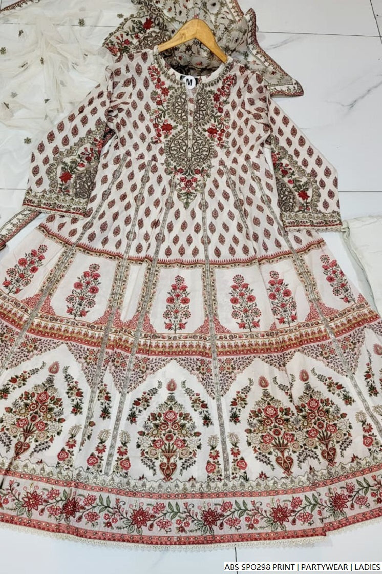 Pakistani women's chiffon printed straight shirt plazo back view