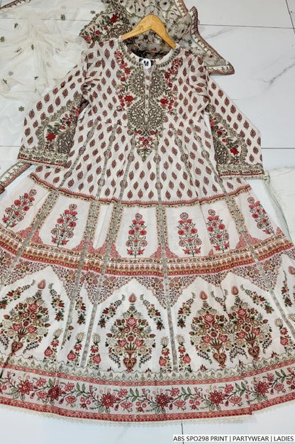 Pakistani women's chiffon printed straight shirt plazo back view