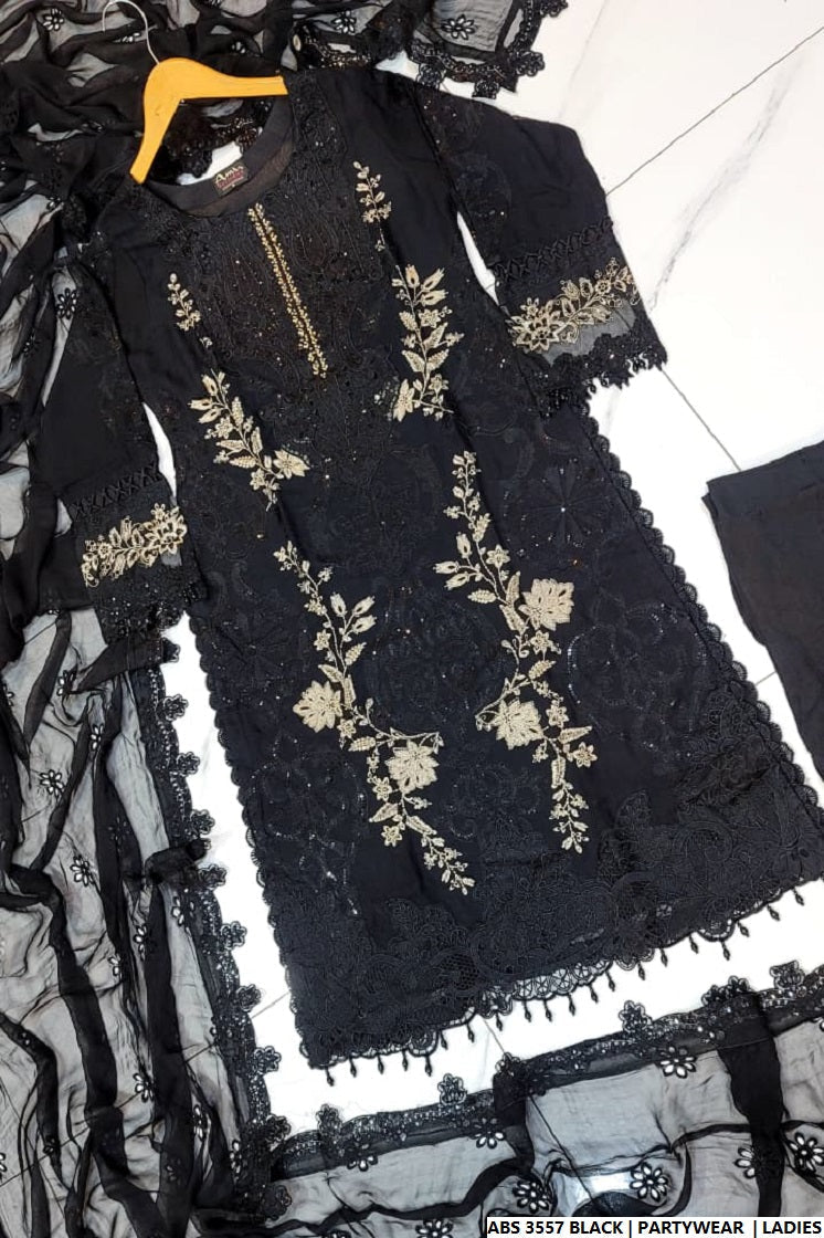 Pakistani women's black organza straight shirt back view