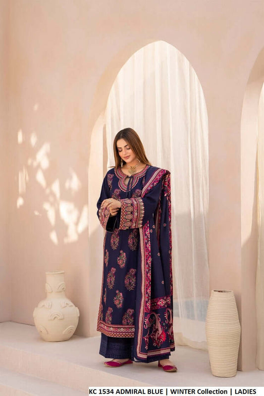 Silk short shirt admiral blue - Pakistani women's traditional formal outfit front view