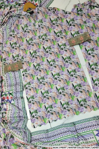 Pakistani women's lawn A-Line printed casual outfit back view