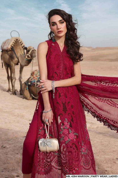 Maroon organza Pakistani women's A-Line shirt side view