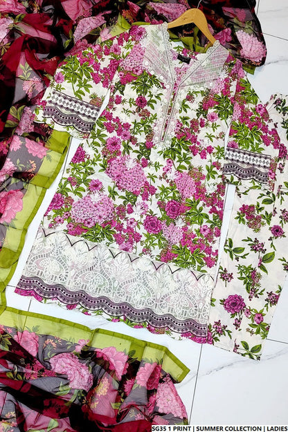 Pakistani women's lawn A-Line printed casual outfit back view
