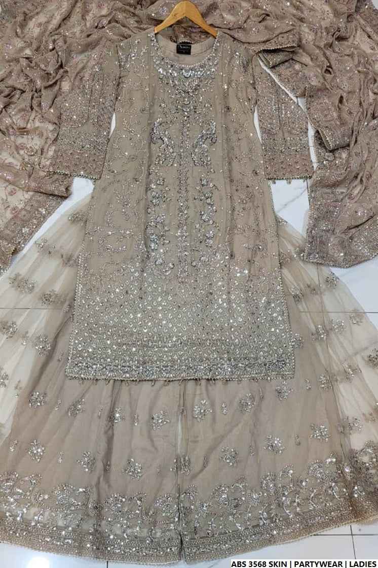 Pakistani women's skin organza straight shirt detail view