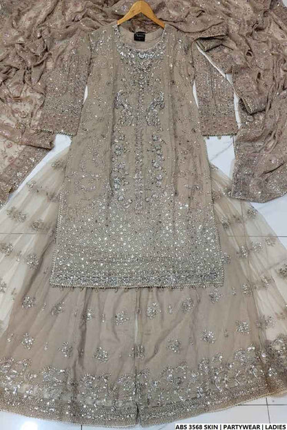 Pakistani women's skin organza straight shirt detail view